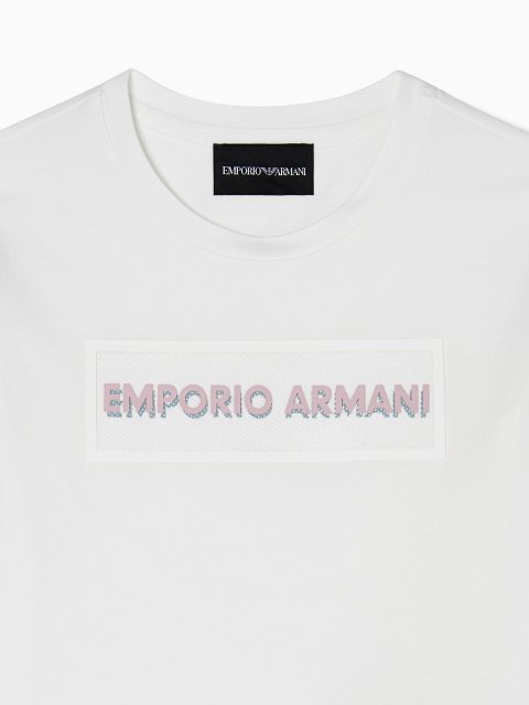 Футболка з джерсі з логотипом попереду Emporio Armani Kids: фото 1 - Invogue