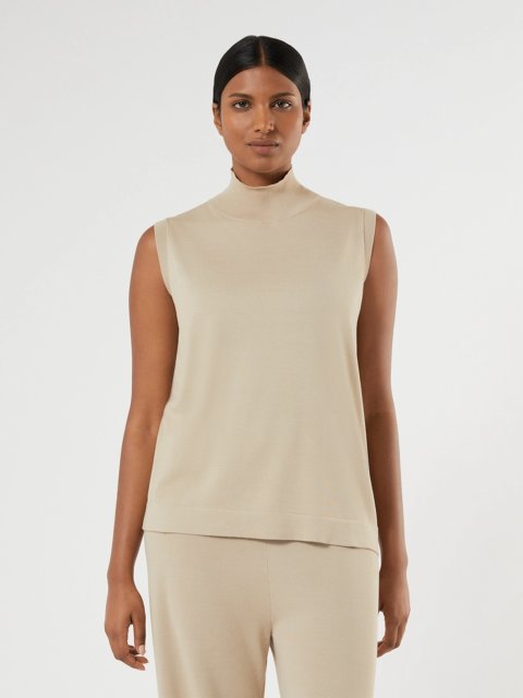 Бежевый топ MARINA RINALDI из хлопка и модала: фото 2 - Invogue