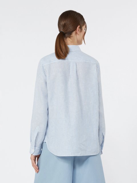 Блакитна сорочка Weekend Max Mara з льону: фото 3 - Invogue