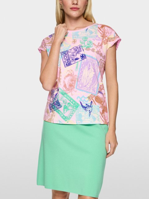 Бавовняна футболка з принтом і рюшами Marc Cain: фото 4 - Invogue