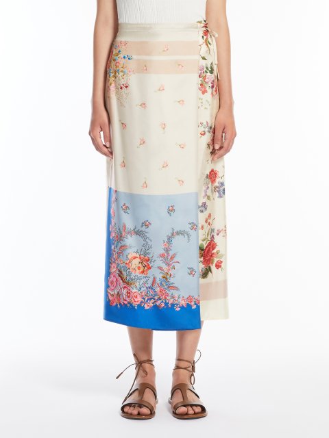Молочная юбка Weekend Max Mara шелковая с принтом: фото 2 - Invogue