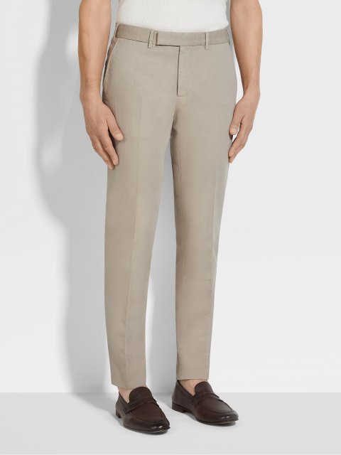 Бежеві брюки ZEGNA з бавовни та льону: фото 1 - Invogue