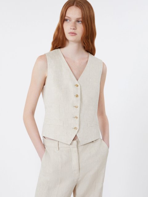 Кремовий жилет Weekend Max Mara з льону: фото 4 - Invogue