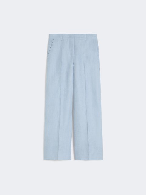 Голубые брюки Weekend Max Mara из льна со стрелками: фото - Invogue
