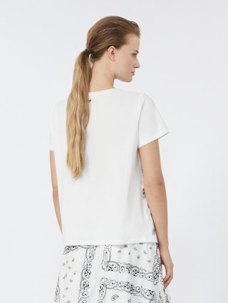 Белая футболка Weekend Max Mara с льняной вставкой и вышивкой: фото 3 - Invogue