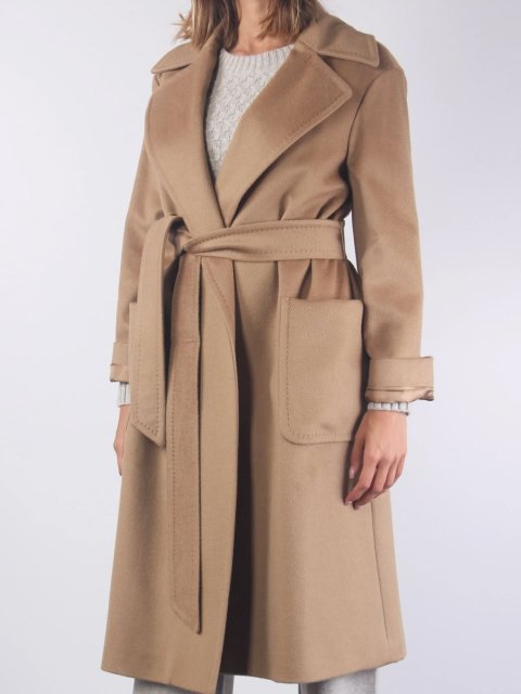 Темно-бежеве пальто MAX MARA з вовни з поясом: фото 1 - Invogue