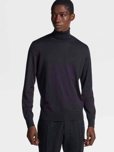 Темно-синій гольф Zegna з бленду кашеміру та шовку: фото 4 - Invogue