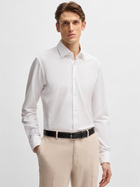 Белая рубашка Boss из итальянского букле: фото 2 - Invogue