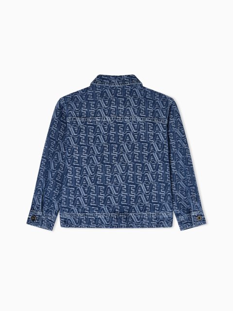 Джинсовая куртка с жаккардным логотипом Emporio Armani Kids: фото 2 - Invogue