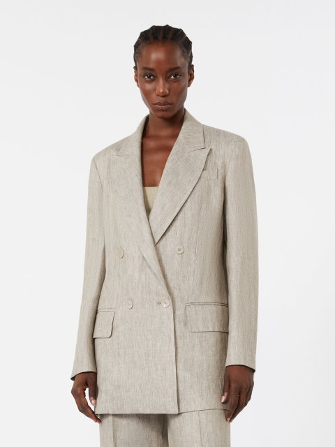 Бежевий жакет Max Mara з льону з візерунком: фото 2 - Invogue