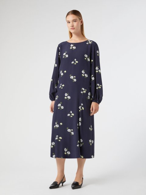 Темно-синее платье Marina Rinaldi с цветочным пинтом: фото 1 - Invogue