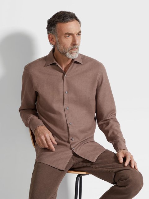 Темно-коричнева сорочка ZEGNA з бавовни та кашеміру: фото 1 - Invogue