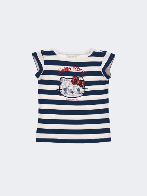 Футболка Hello Kitty в біло-синю смужку Monnalisa: фото - Invogue
