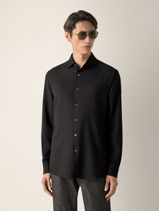 Чёрная рубашка ZEGNA из хлопка и кашемира: фото 1 - Invogue