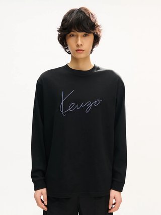 Черная футболка Kenzo из хлопка с длинными рукавами: фото 2 - Invogue