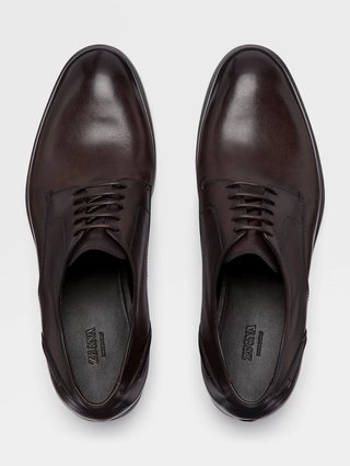 Темно-коричневі дербі  Zegna Siena Flex з полірованої вручну шкіри: фото 4 - Invogue