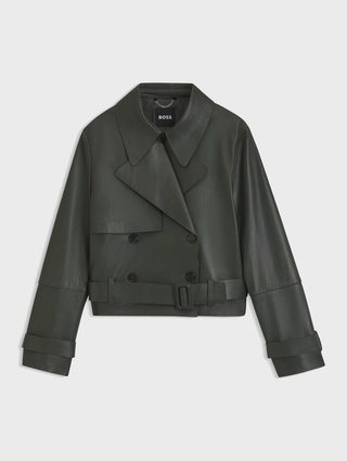 Темно-зеленая кожаная куртка BOSS из кожи: фото - Invogue