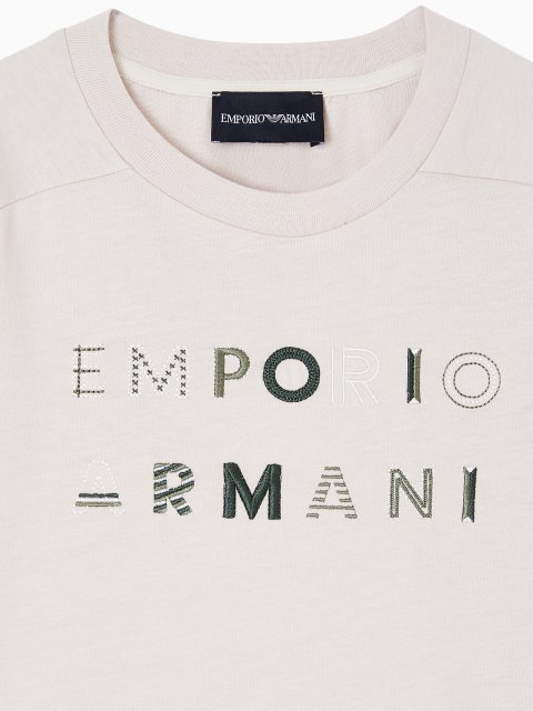 Футболка з щільного бавовняного джерсі з вишивкою логотипу Emporio Armani Kids: фото 1 - Invogue