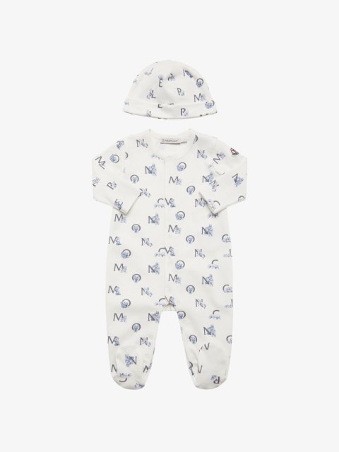 Темно-синій комбінезон, шапочка MONCLER ENFANT з бавовни: фото - Invogue