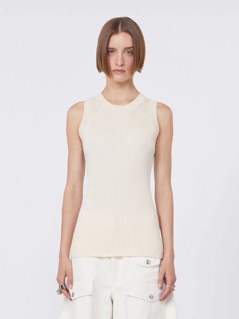 Кремовий топ SPORTMAX з бавовняної трикотажної тканини: фото 2 - Invogue