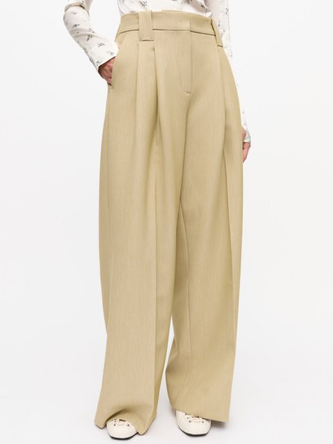 Бежевые брюки Ganni саржевые: фото 2 - Invogue