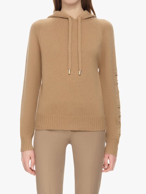 Темно-бежевый свитер Max Mara из шерсти и кашемира с капюшоном: фото 1 - Invogue