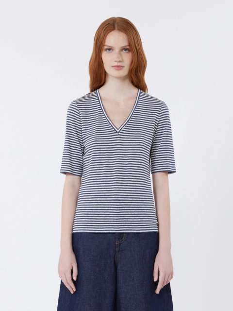 Тёмно-синий топ Weekend Max Mara из льна: фото 2 - Invogue