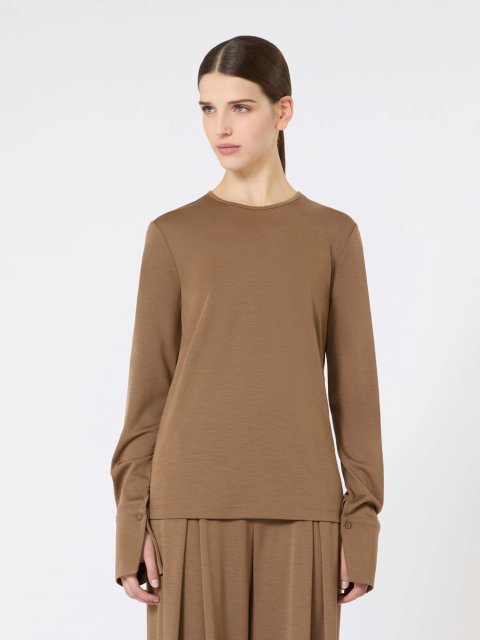 Коричневая футболка MAX MARA из шерстяного трикотажа: фото 2 - Invogue