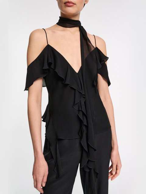 Черный топ Dorothee Schumacher шелковый: фото 2 - Invogue