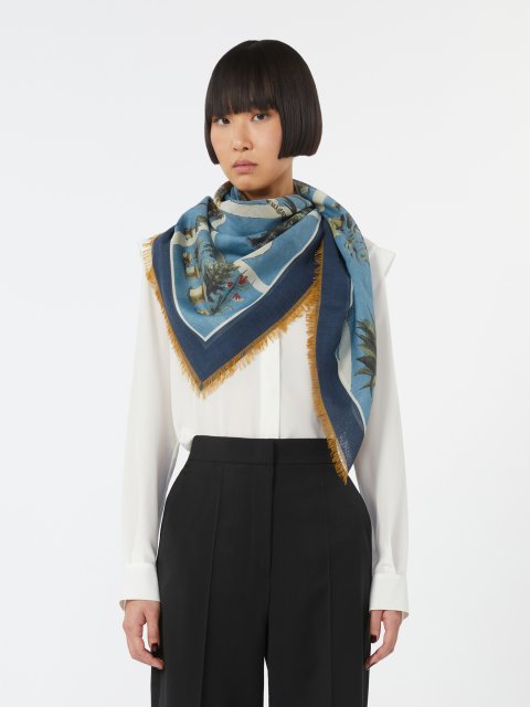 Блакитна хустка MAX MARA з принтом: фото 1 - Invogue