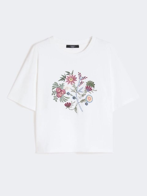 Белая футболка Weekend Max Mara из хлопкового трикотажа: фото - Invogue