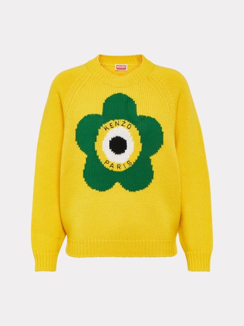 Жовтий светр KENZO з бленду вовни з принтом: фото - Invogue