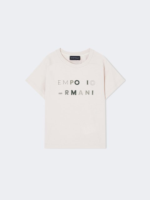 Футболка з щільного бавовняного джерсі з вишивкою логотипу Emporio Armani Kids: фото - Invogue