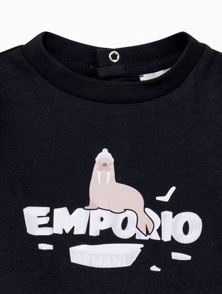 Темно-синя футболка з принтом Emporio Armani з бавовни: фото 2 - Invogue