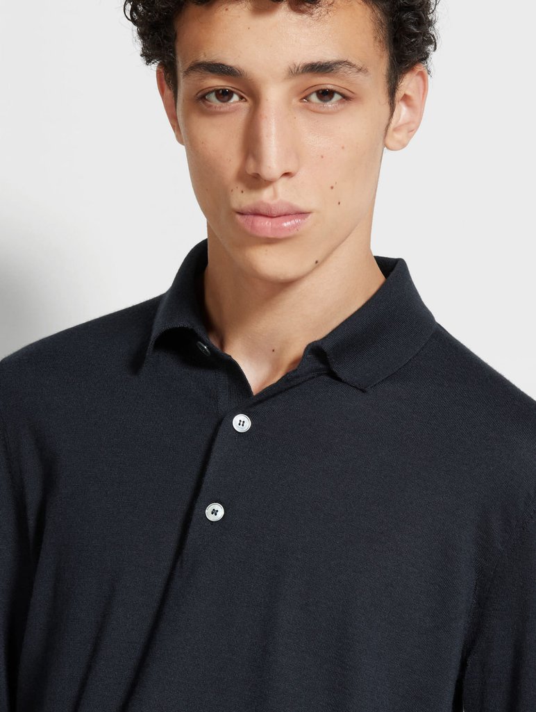 Темно-синее поло ZEGNA из кашемира и шелка: фото 3 - Invogue