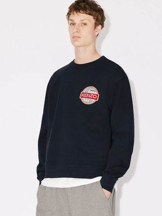 Темно-синий свитер KENZO с логотипом в виде земного шара: фото 1 - Invogue