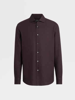 Темно-коричневая рубашка Zegna из бленда хлопка и кашемира: фото - Invogue