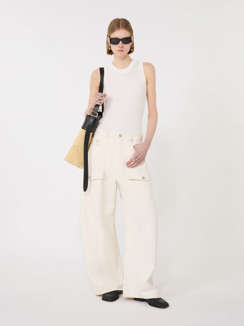 Біла майка Sportmax з бавовни у рубчик: фото 1 - Invogue