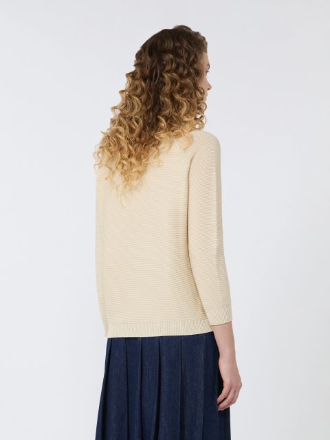 Кремовий светр Weekend Max Mara з бавовни з фактурною в’язкою: фото 3 - Invogue