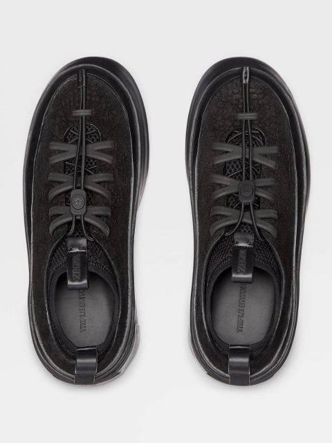 Чорні снікерси Zegna Stitch™ Mrbailey® з фактурної шкіри: фото 4 - Invogue