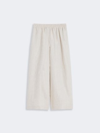 Кремовые укороченные брюки Weekend Max Mara из льна: фото - Invogue