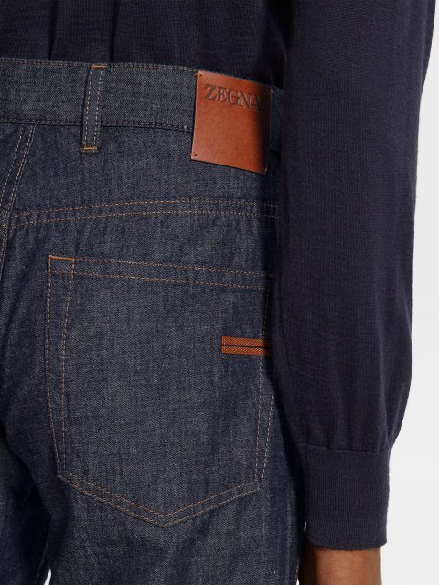 Темно-сині джинси ZEGNA з бавовни та льону: фото 4 - Invogue