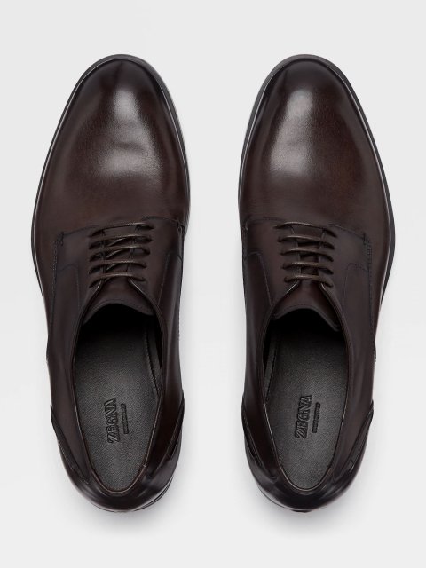 Темно-коричневі дербі  Zegna Siena Flex з полірованої вручну шкіри: фото 4 - Invogue