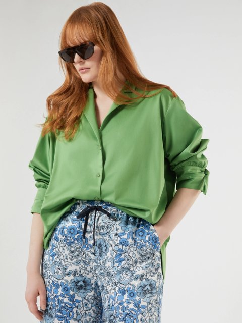 Зелена блуза MARINA RINALDI з бавовняного сатину: фото 4 - Invogue