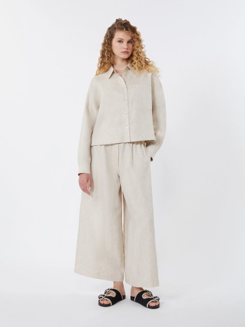 Кремові укорочені брюки Weekend Max Mara з льону: фото 1 - Invogue
