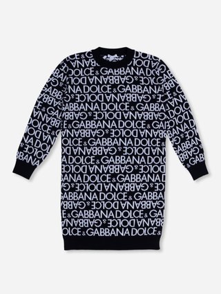 Платье DOLCE&GABBANA из шерсти с принтом в виде логотипа: фото - Invogue
