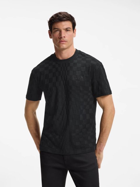 Черная футболка BOSS из жаккардового хлопка: фото 2 - Invogue