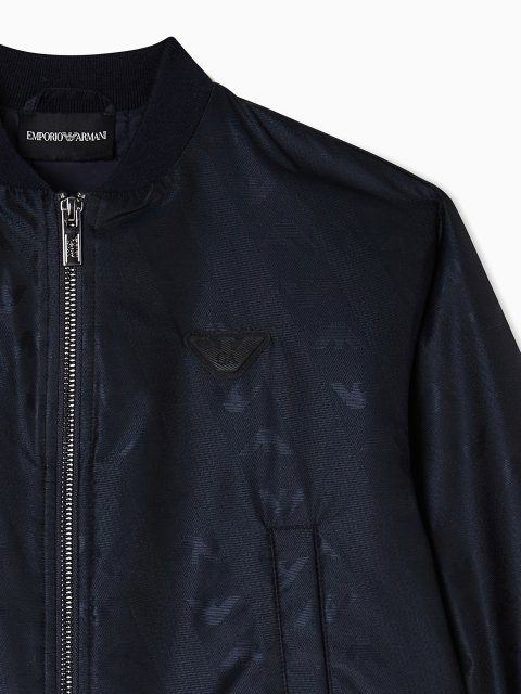 Темно-синій бомбер Emporio Armani з принтом логотипа: фото 3 - Invogue