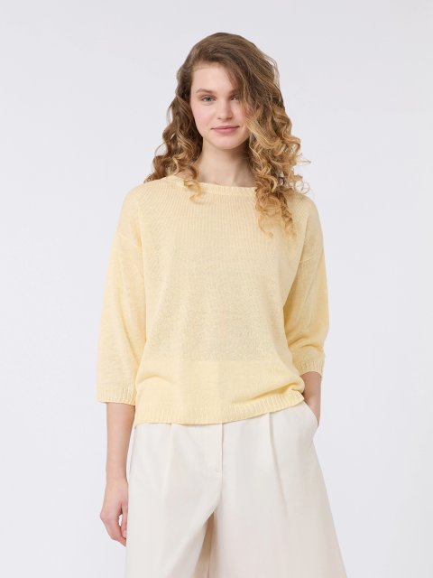 Желтый укороченный свитер Weekend Max Mara из льна: фото 2 - Invogue