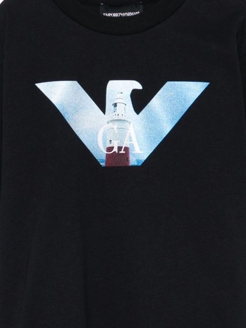 Чёрный джемпер EMPORIO ARMANI KIDS из хлопка: фото 1 - Invogue